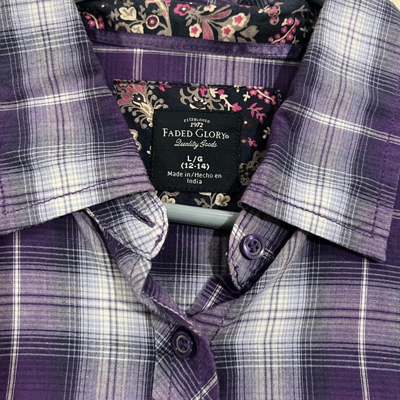 Faded Glory Purple and Light Grey Womens Flannel Button Down Shirt - Picture 2 of 2